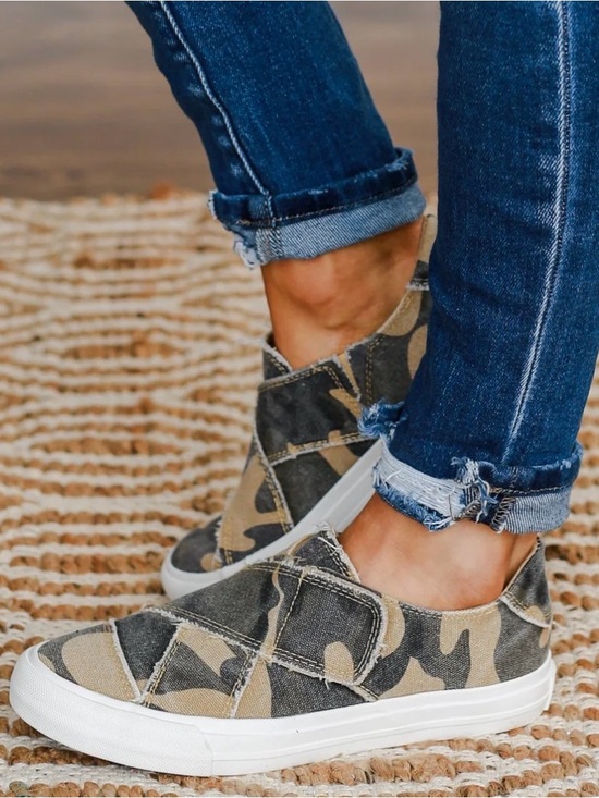 Gypsy Jazz Shoes - Gypsy Jazz | Women’s Casual Slip-On Camo Sneakers - Tan/Olive | 8